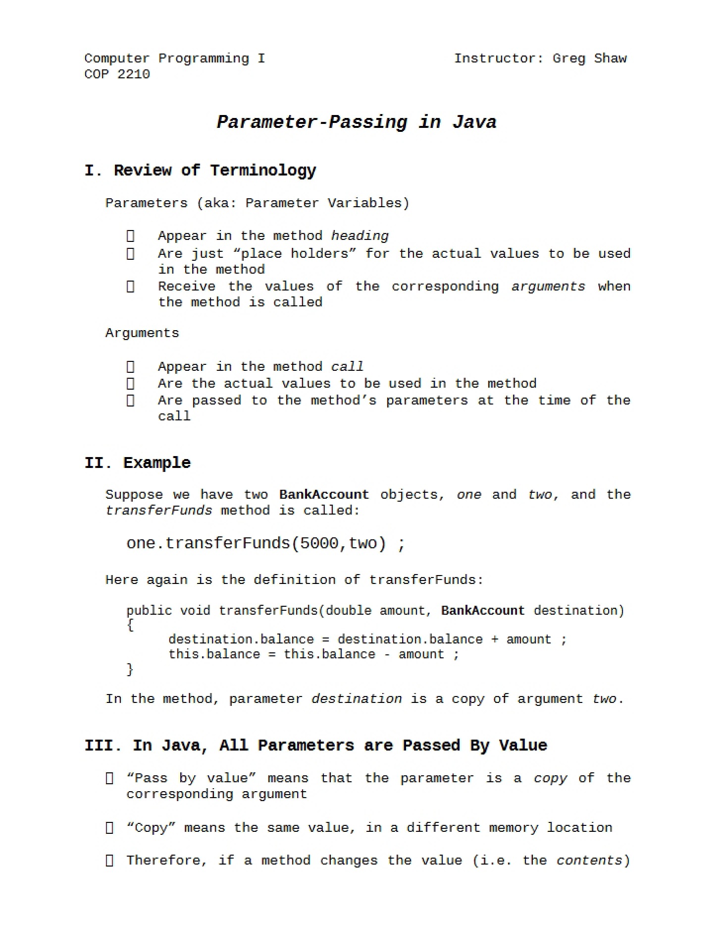 Java Parameter Passing