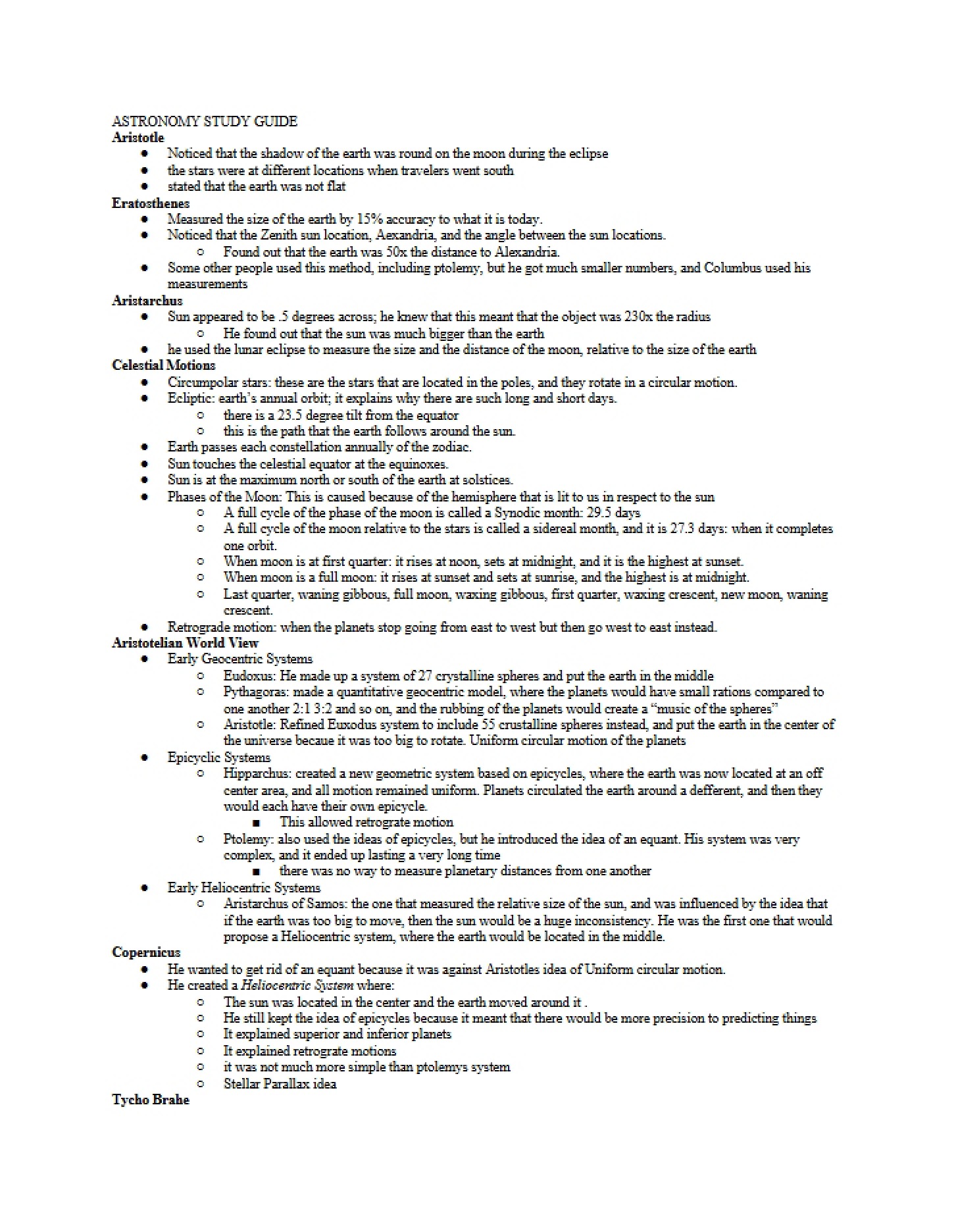 Guide for Astronomy Study