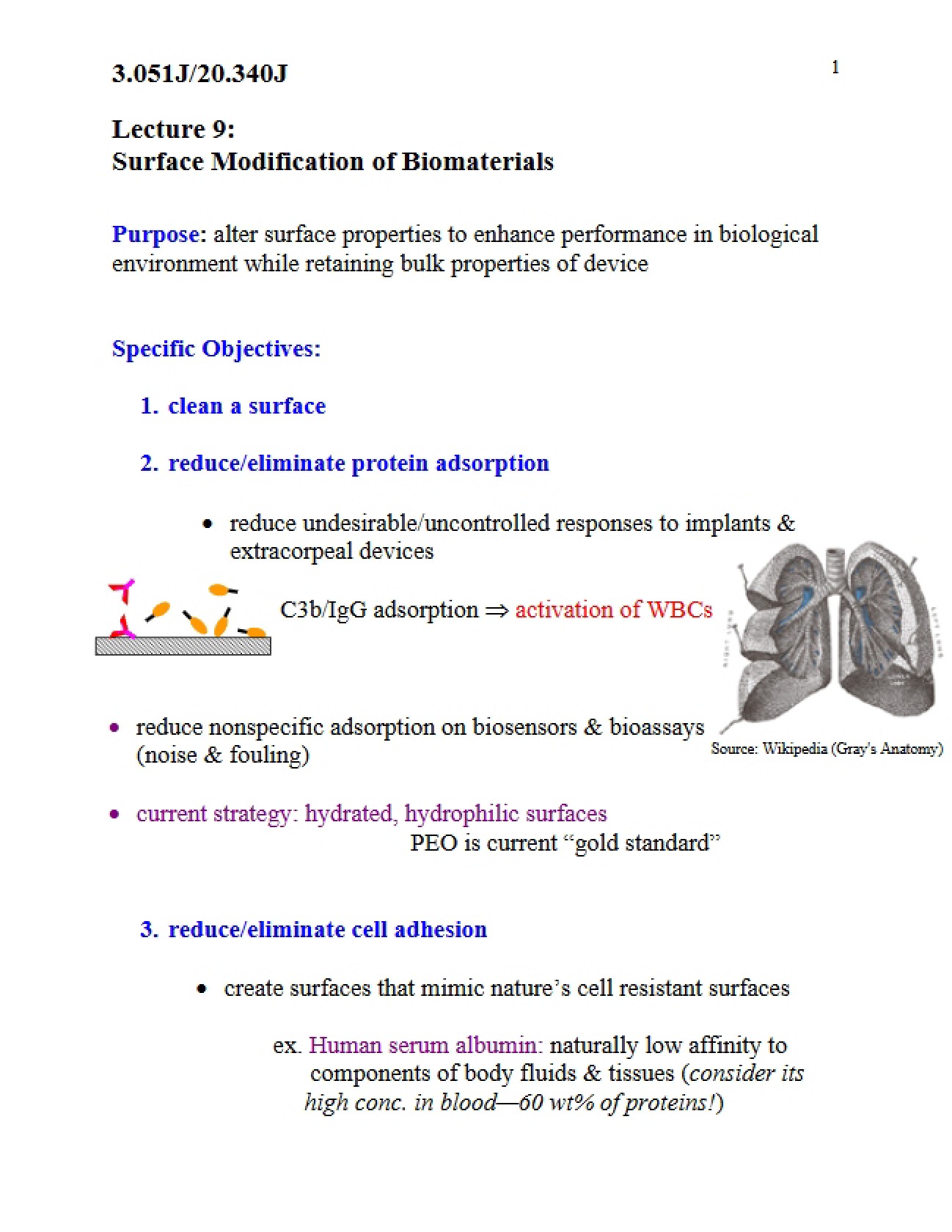 Lecture Nine: Modifying Biomaterial Surfaces