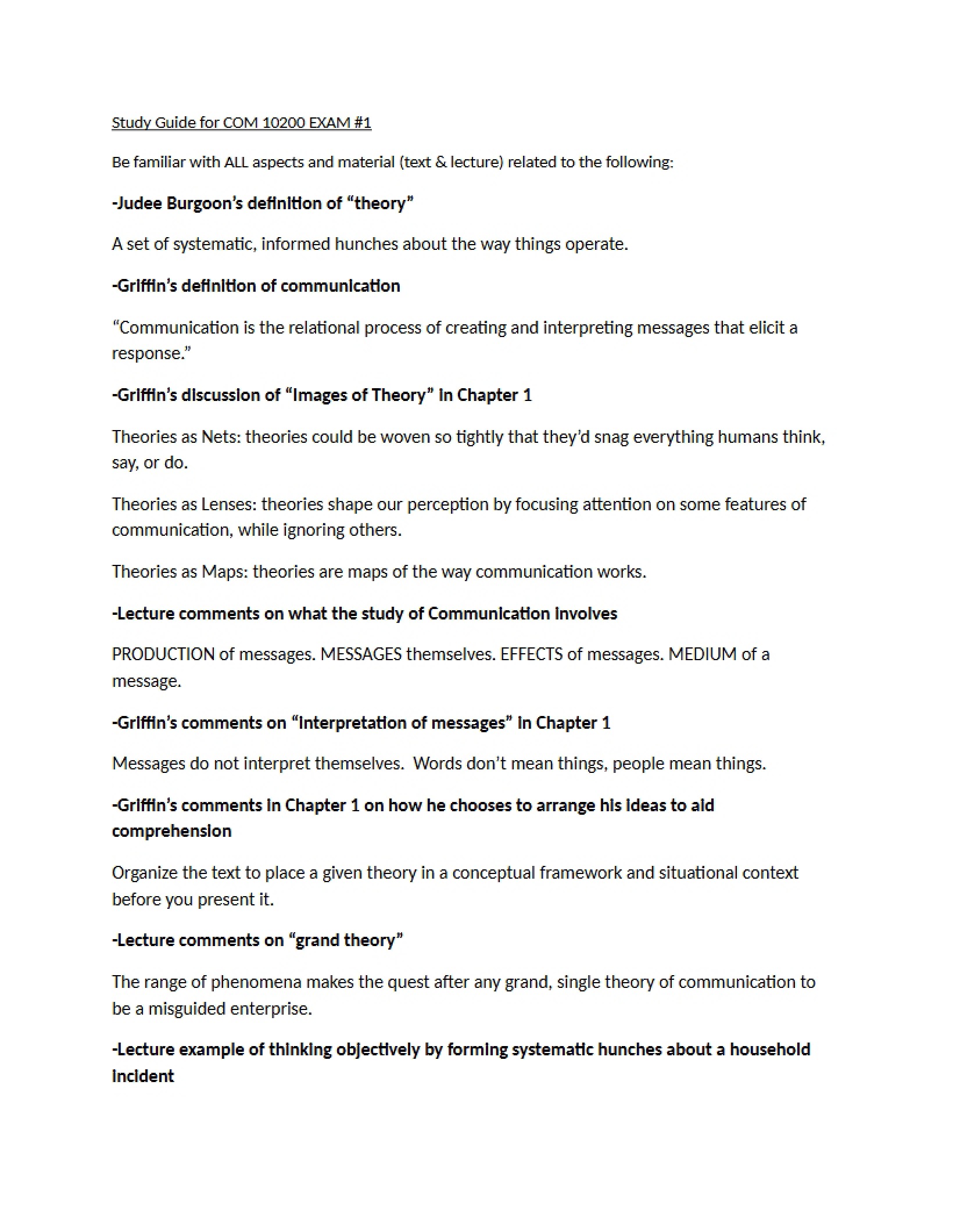 Study Guide Exam 1 (Spring 2015)