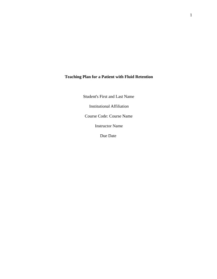 Patient Teaching Plan - Fluid Retention
