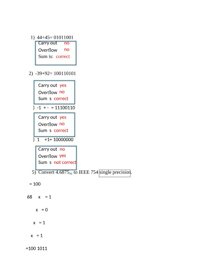 Lab 5 Answers - Binary Arithmetic and IEEE 754 Conversions