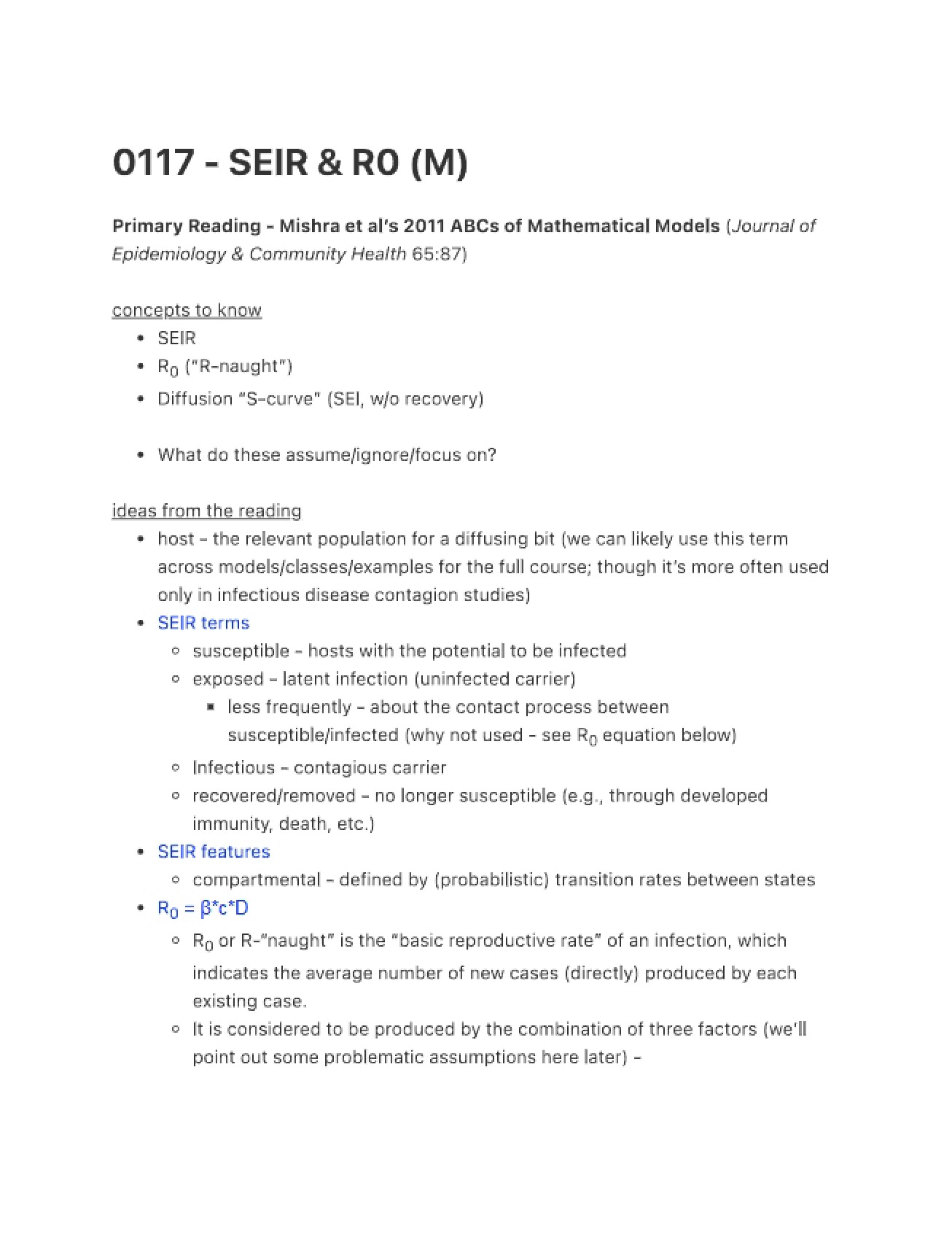 R0 and SEIR Models