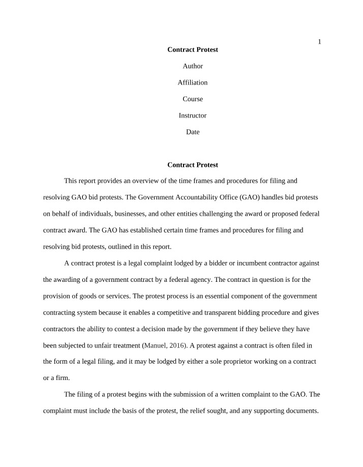 Contract Protest Process - Filing and Resolving