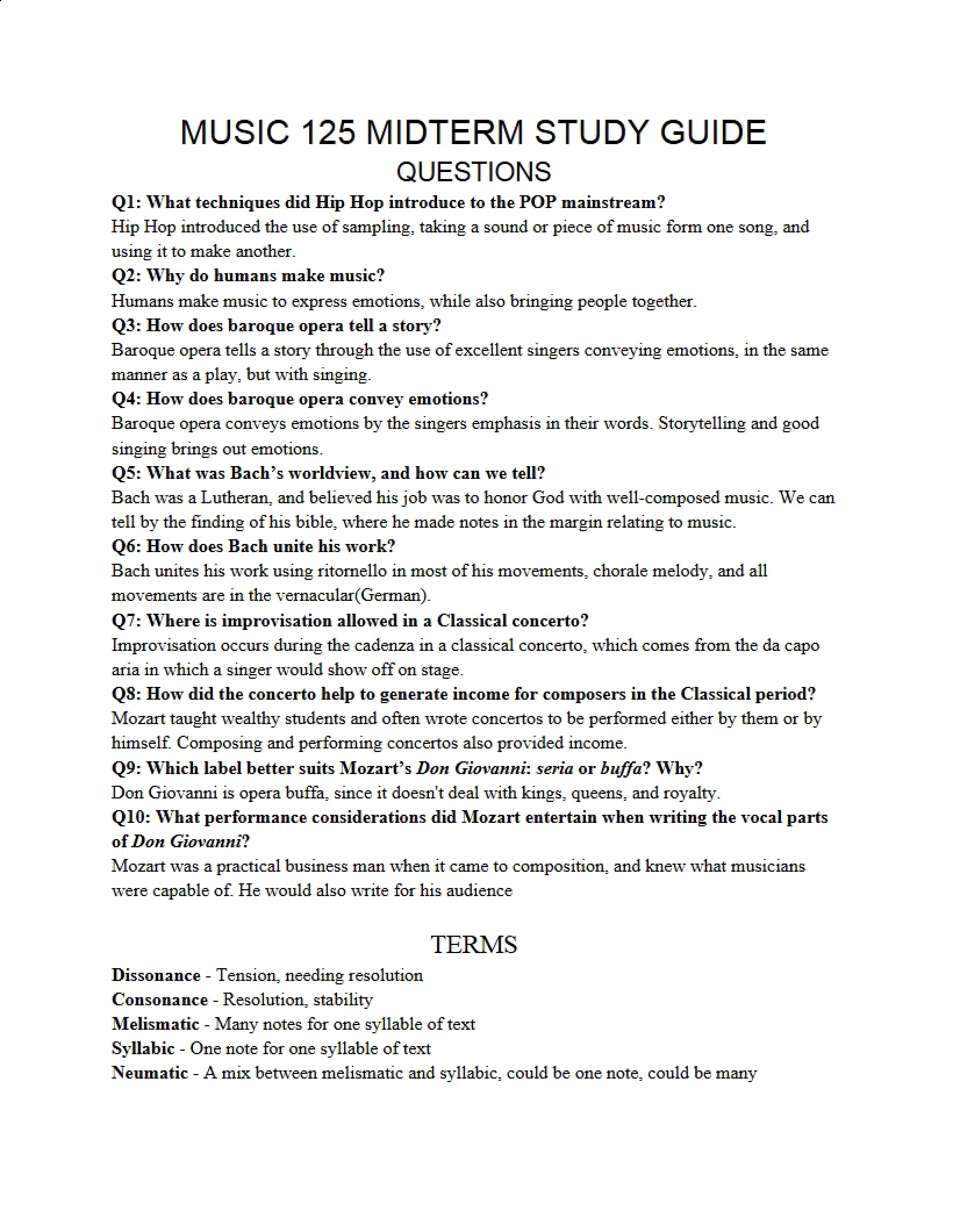 Midterm Prep MUS 125