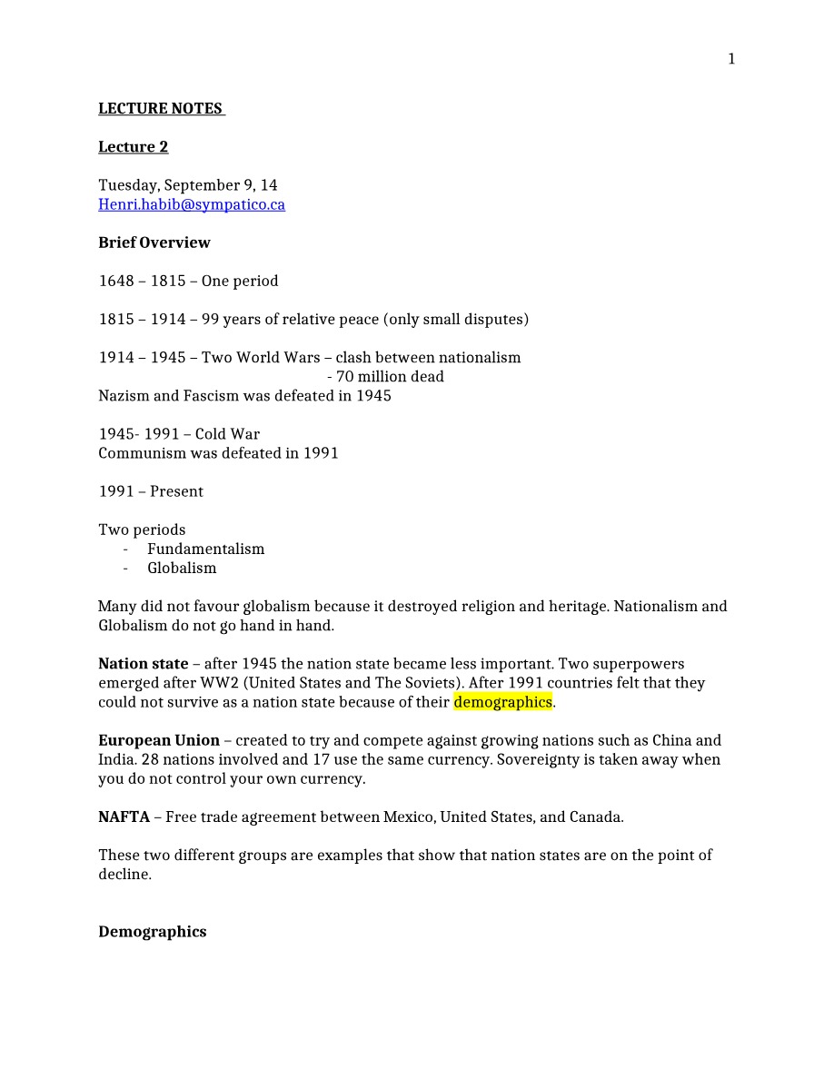 WWI Lecture Notes