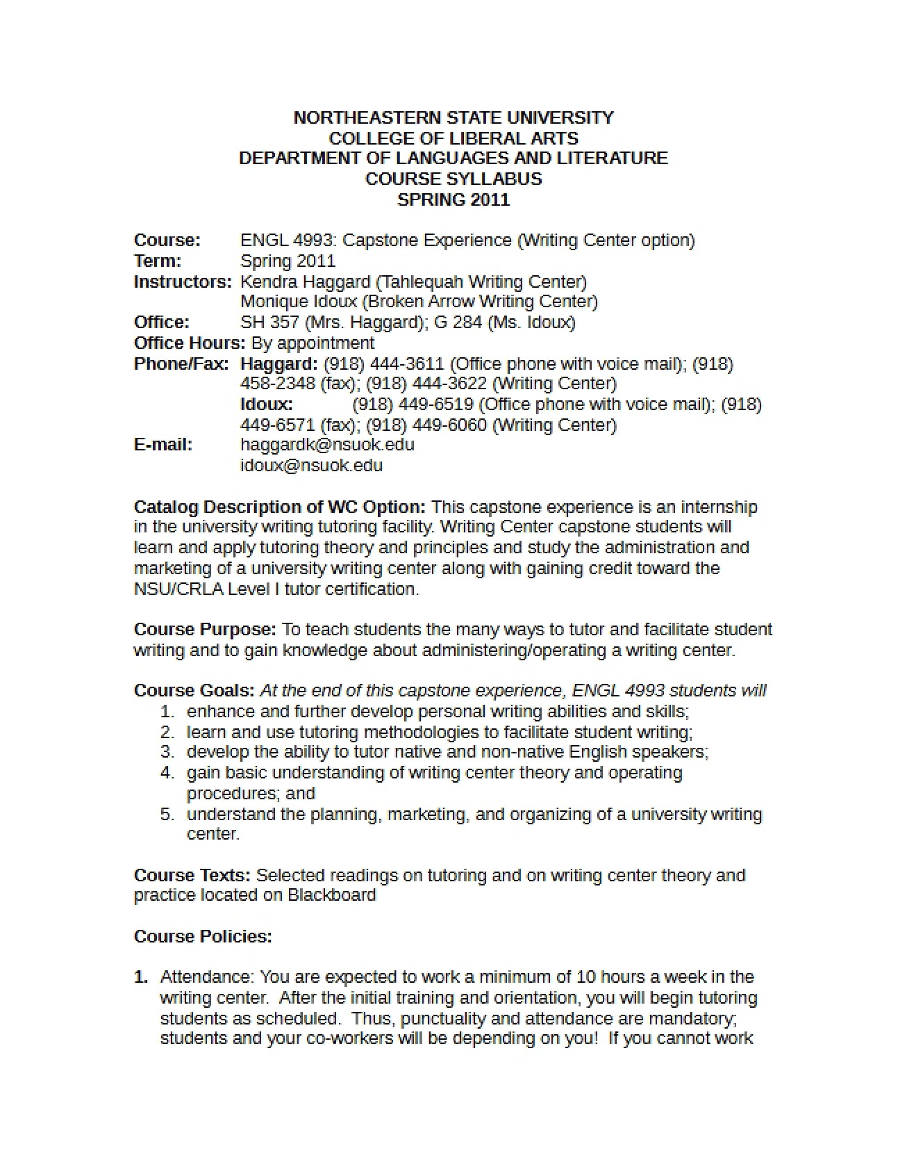 Course Syllabus Capstone