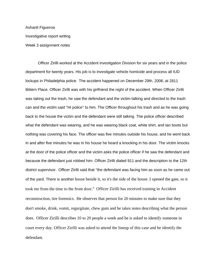 Week 3 Assignment Notes - Investigative Report Writing