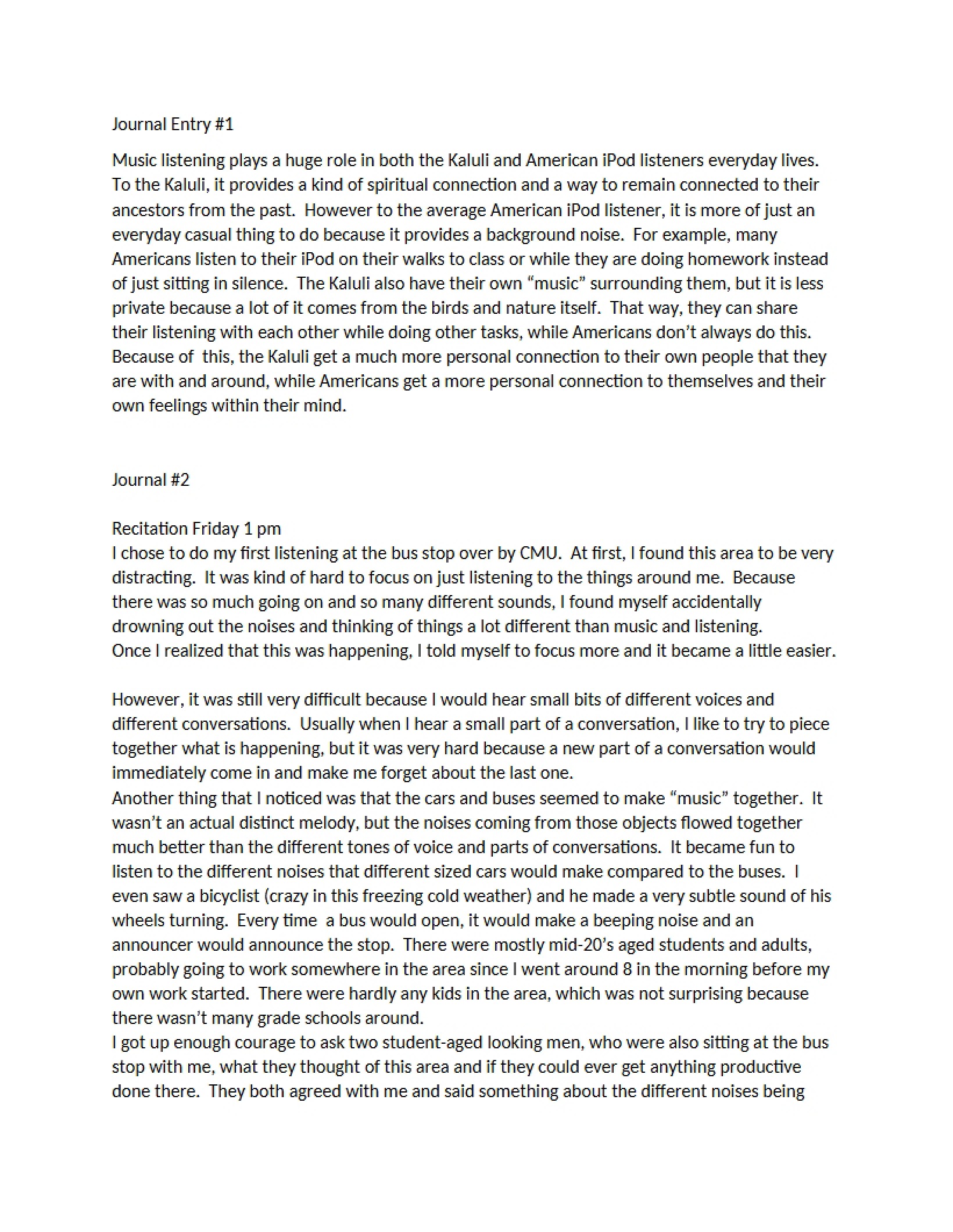 Global Music Journal Entry