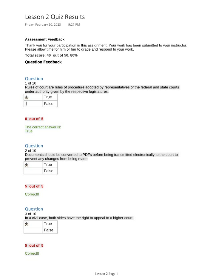 Quiz Results for Lesson 2