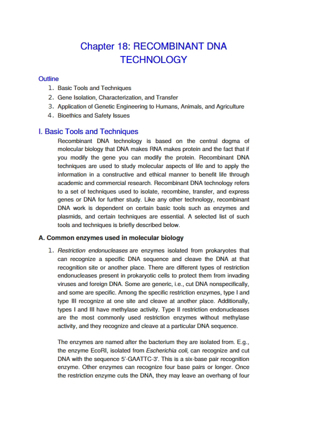 Recombinant DNA Technology (Ch 18)