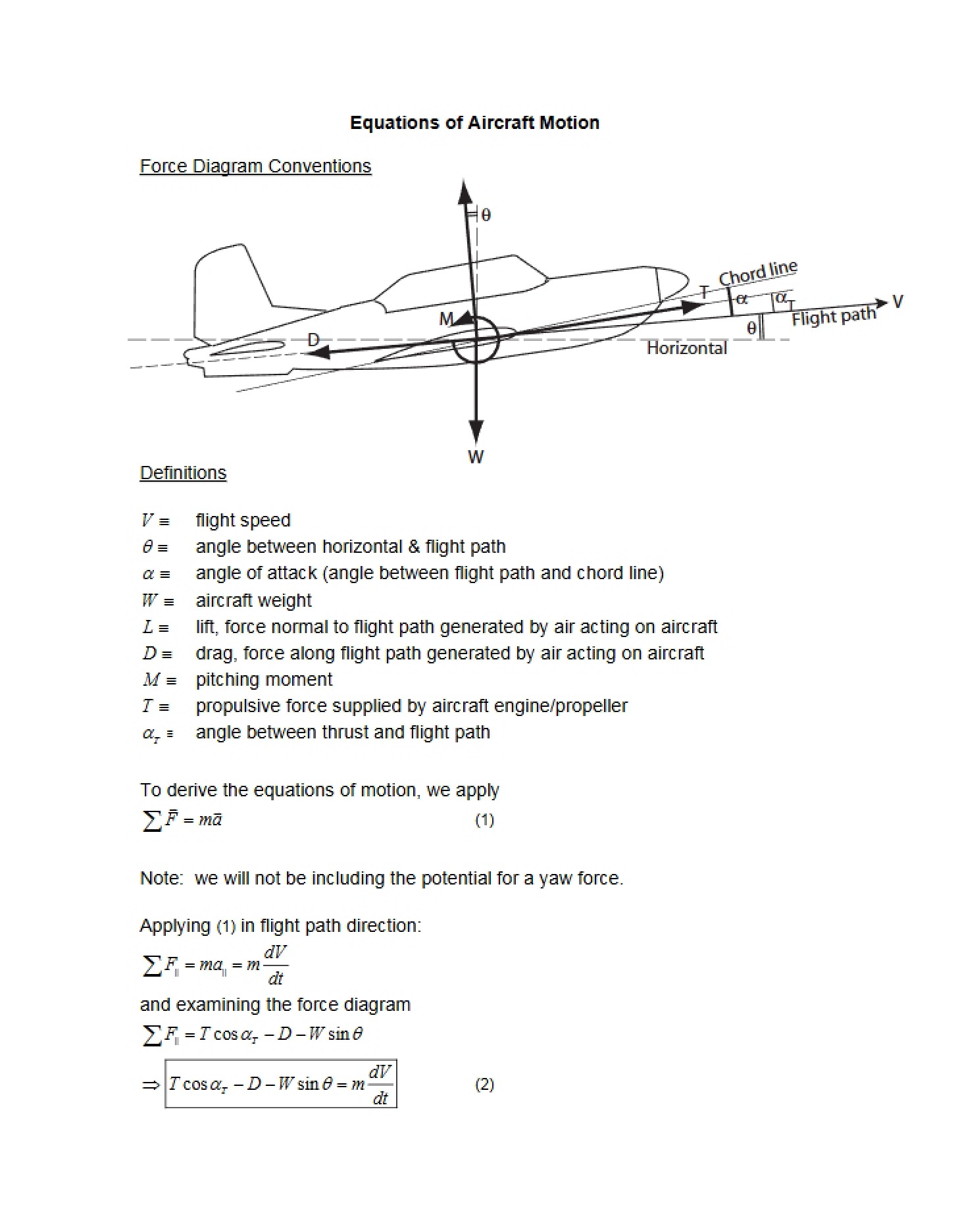 Motion Equations for Aircraft