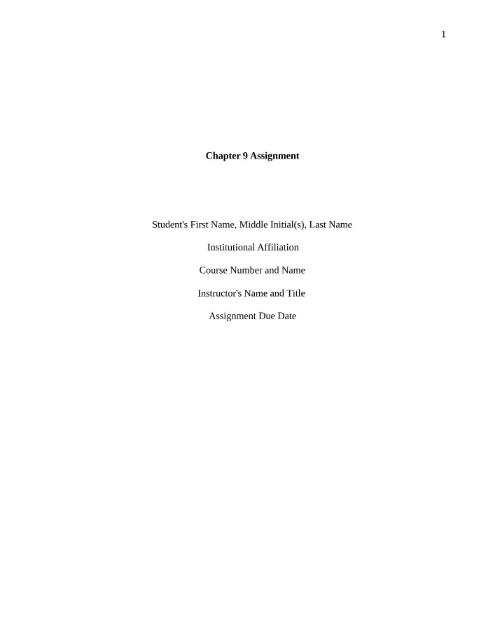 Assignment for Chapter 9