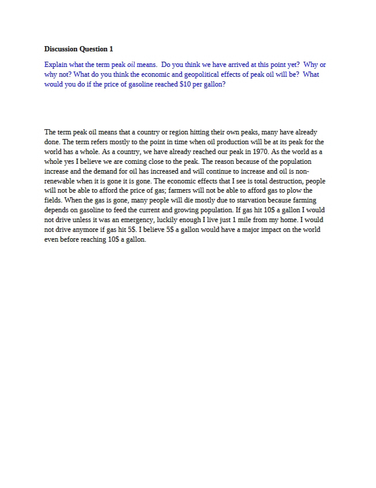 Question One for Discussion