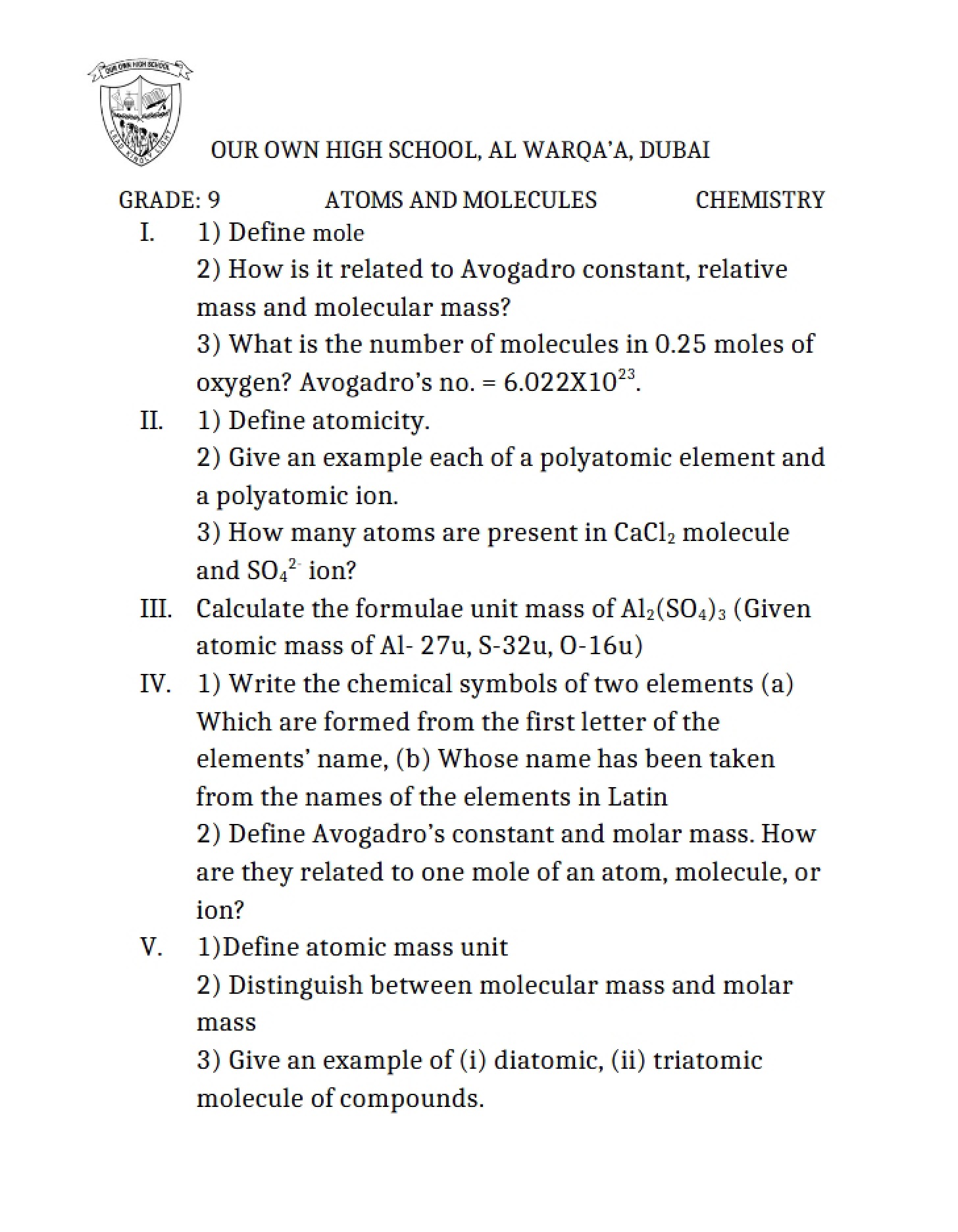 Molecules and Atoms