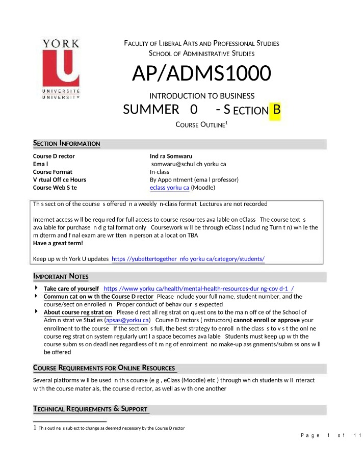 Course Outline for AP-ADMS1000 Summer 2023 Section B