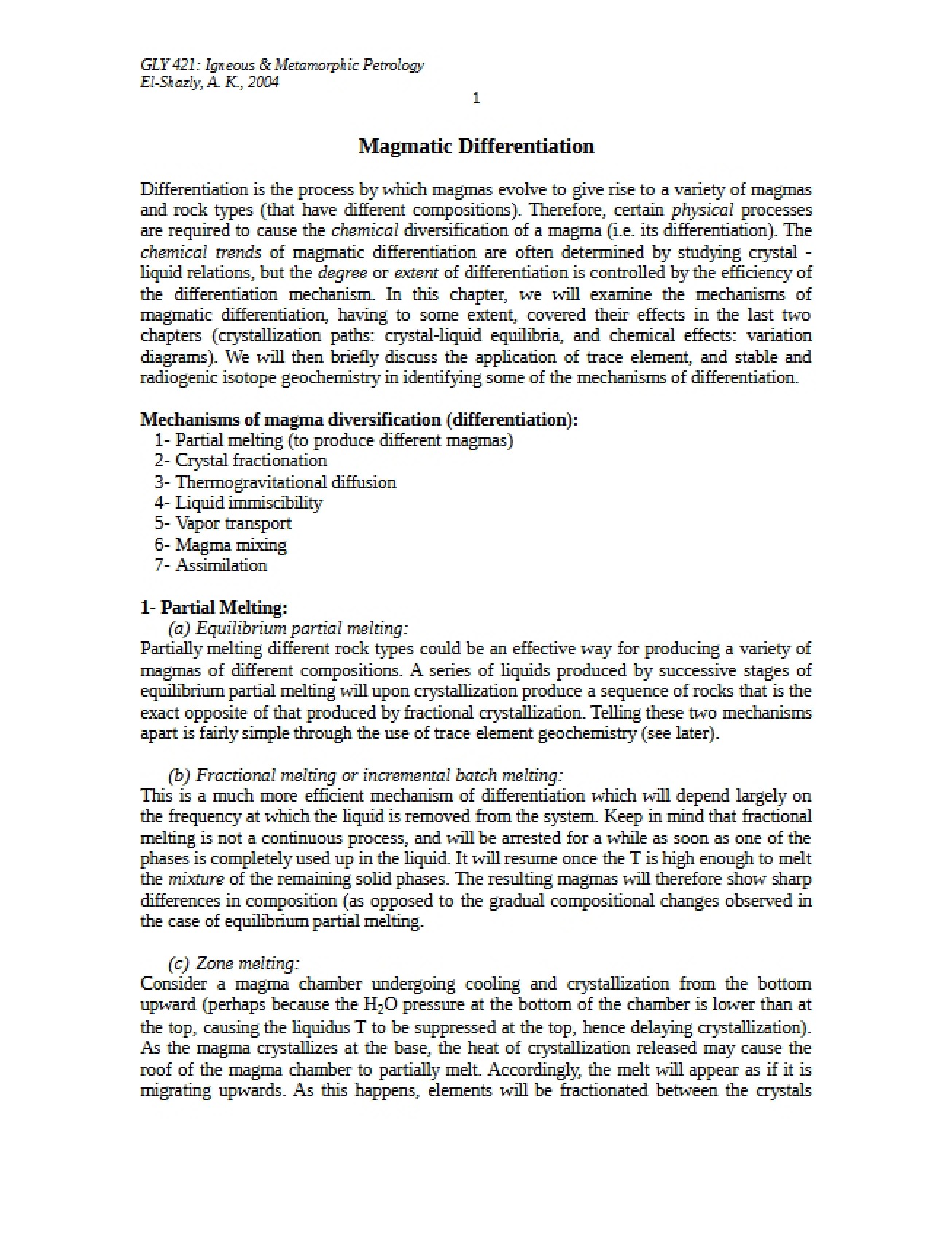 Differentiation of Magma