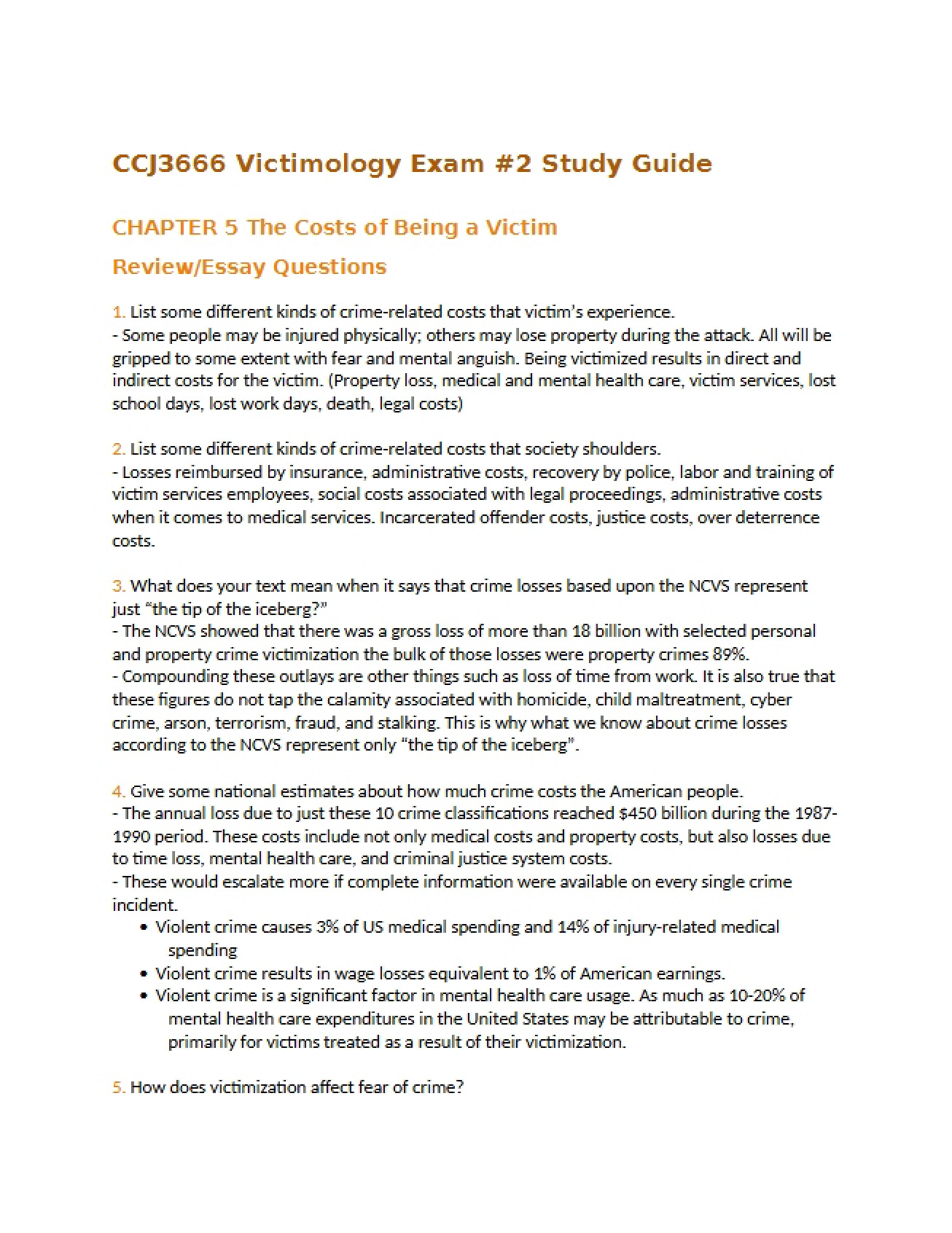 Preparation Guide for the Second Victimology Exam