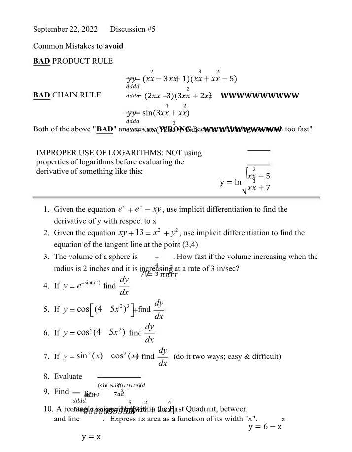 Worksheet for Discussion 5