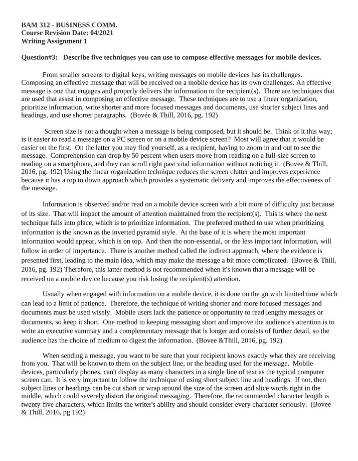 Writing Assignment 1 for BAM312