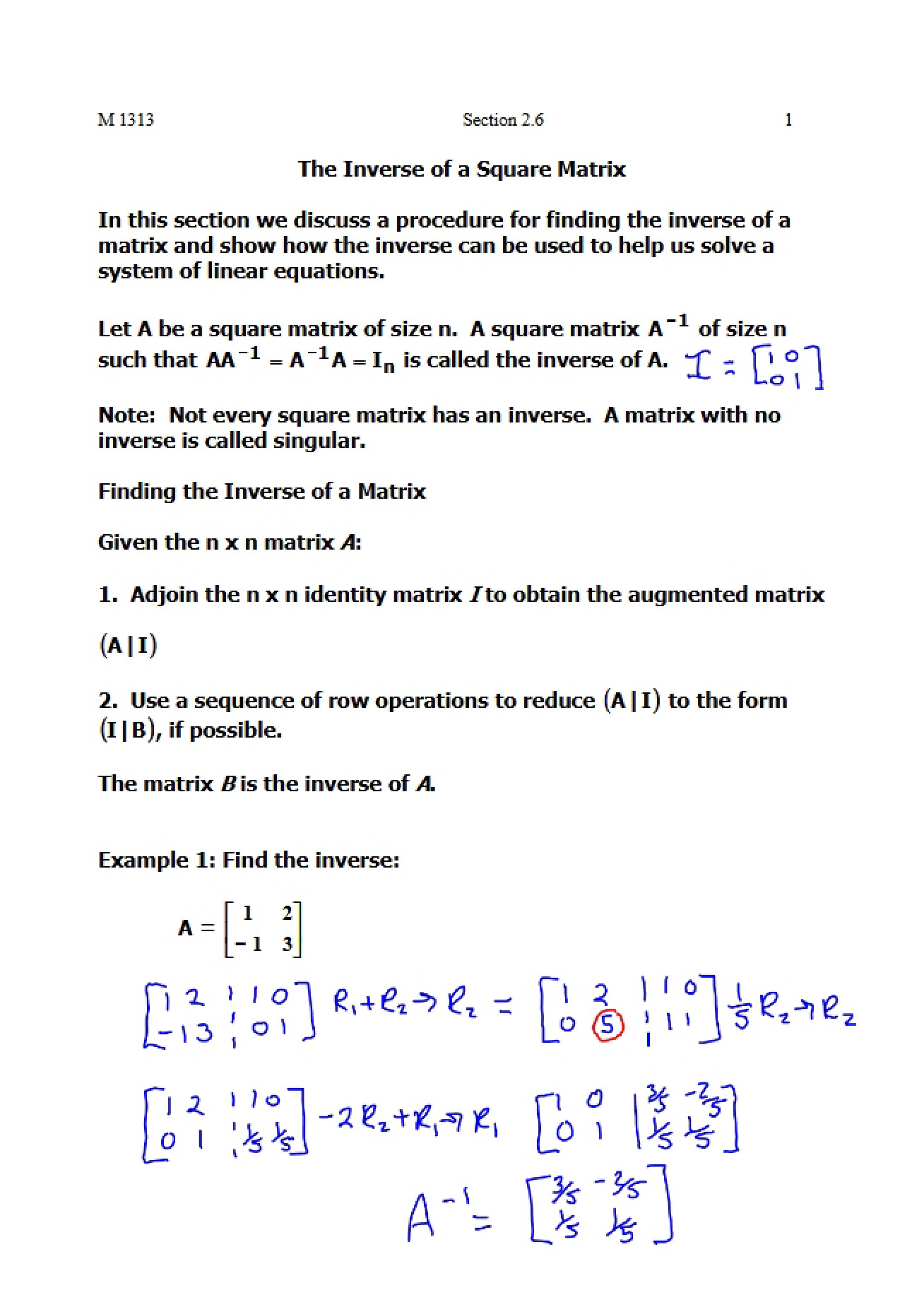 Inverting Square Matrices