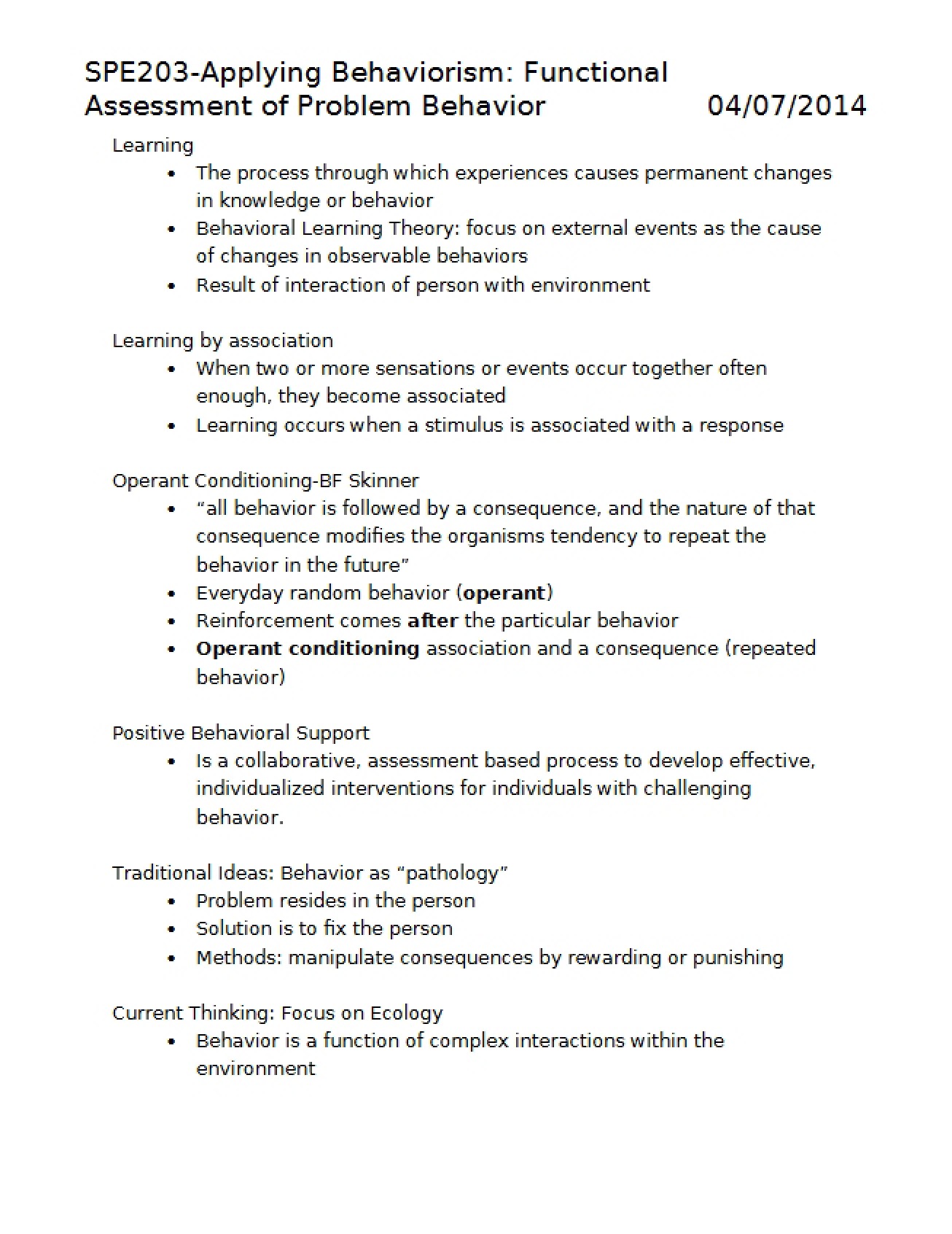 Applying Behaviorism Functional Assessment of Problem Behavior