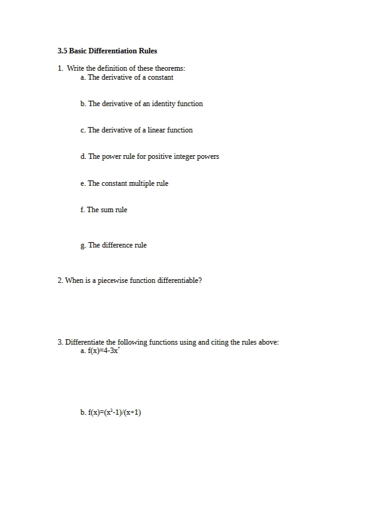 Section 3.5 An Overview of Basic Differentiation Rules