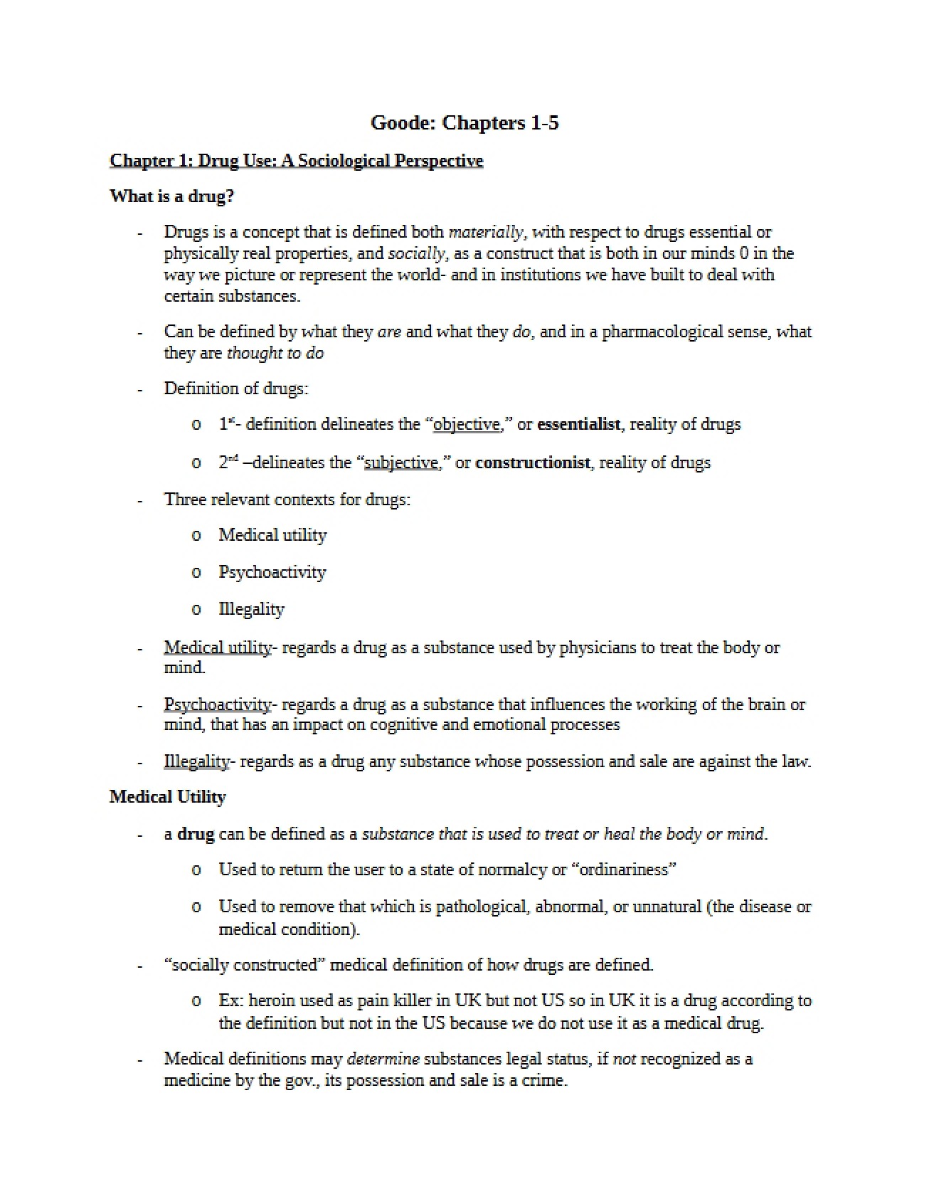 Analysis of Goode's Chapters 1-5