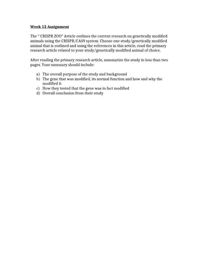 Assignment on CRISPR-CAS9 Modified Animals