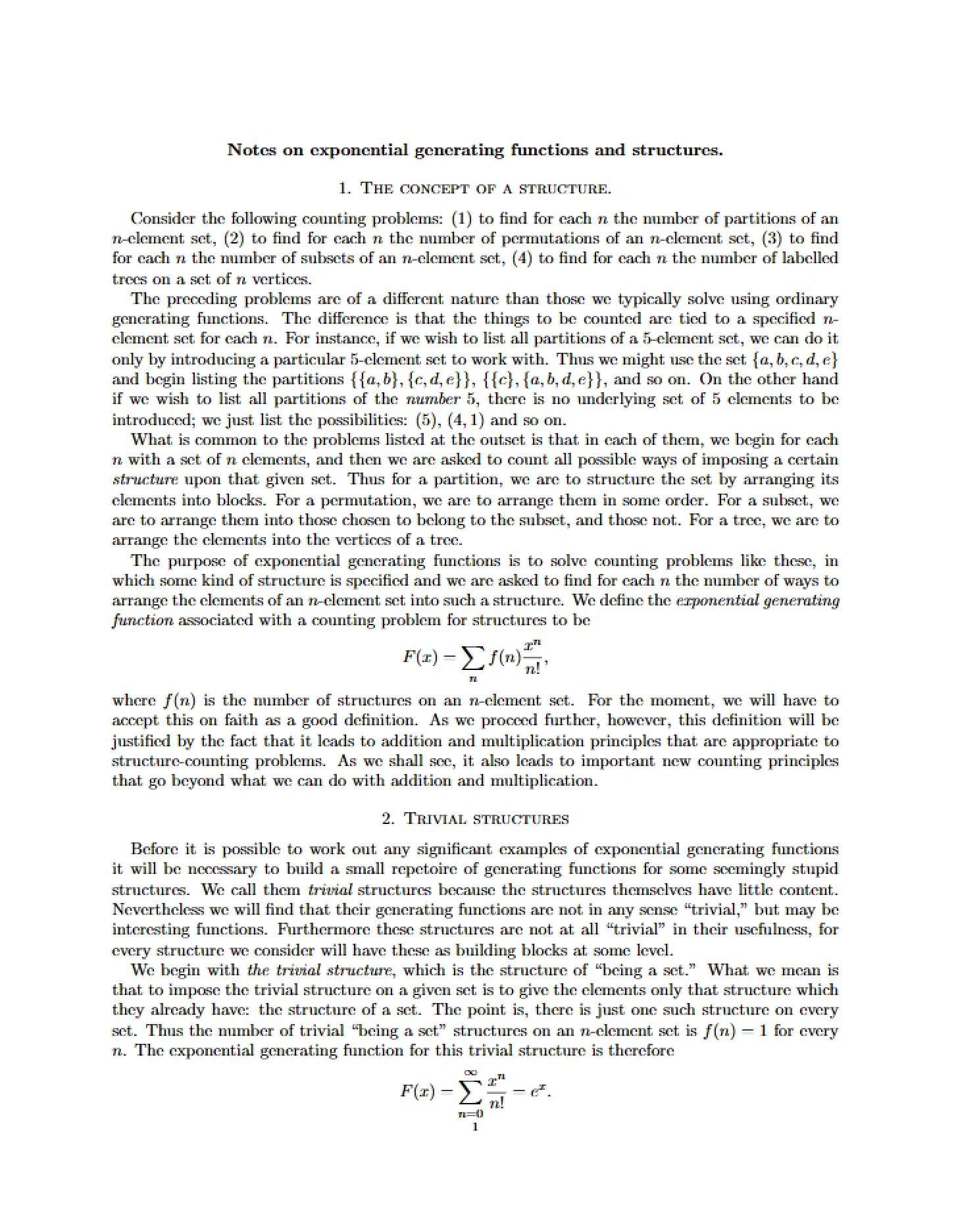 Structure and Exponential Generating Functions