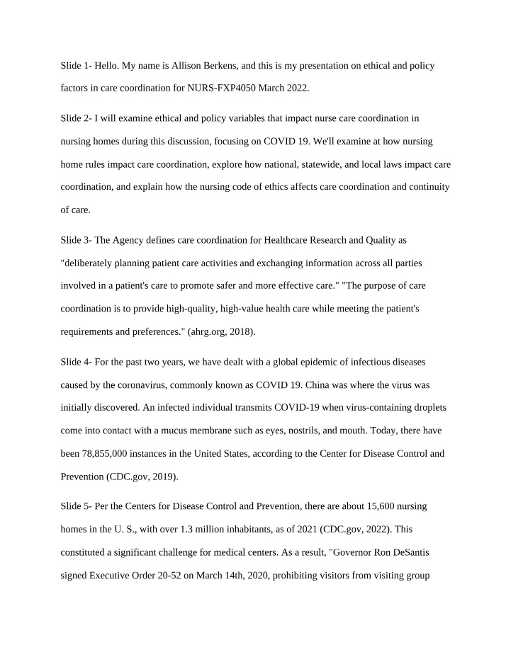 Care Coordination for Nursing - Ethical and Policy Factors