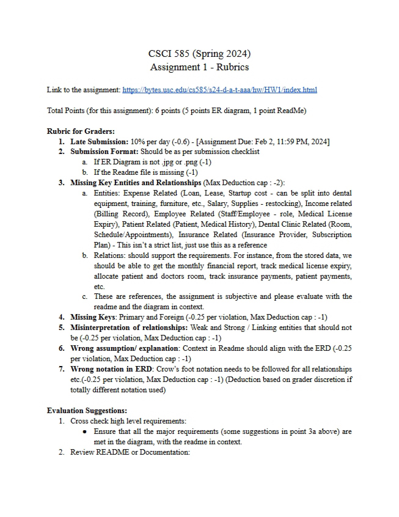 Rubrics for Assignment 1