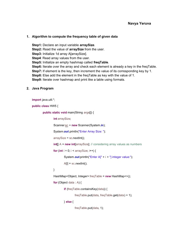 Step-by-Step Algorithm for Computing Frequency Table in Java