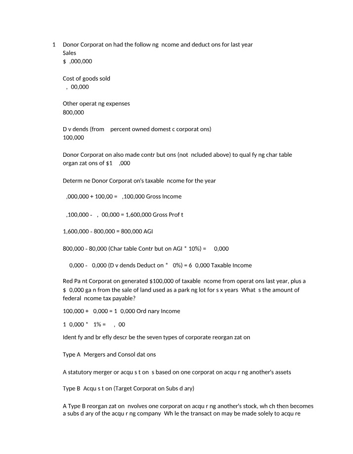 HW 5 - Corporate Reorganizations and Taxation