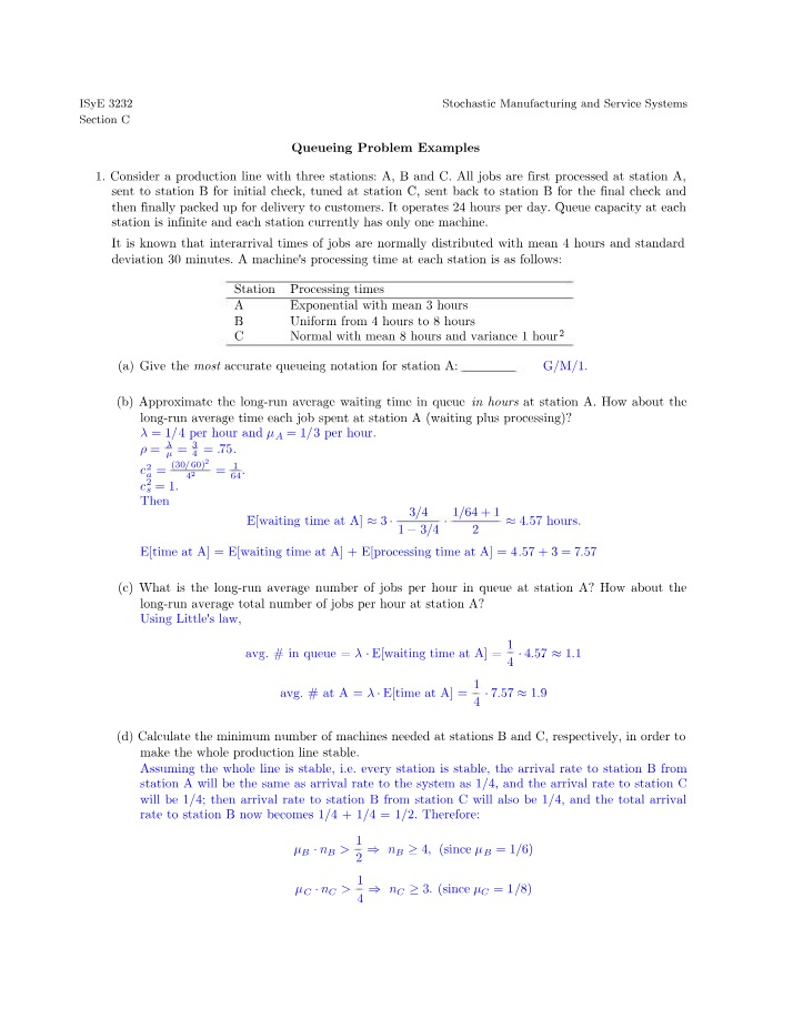 Queueing Problem Examples in Stochastic Manufacturing and Service