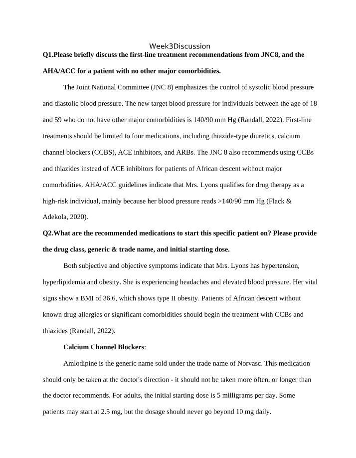Hypertension Treatment Recommendations - JNC8 and AHA-ACC