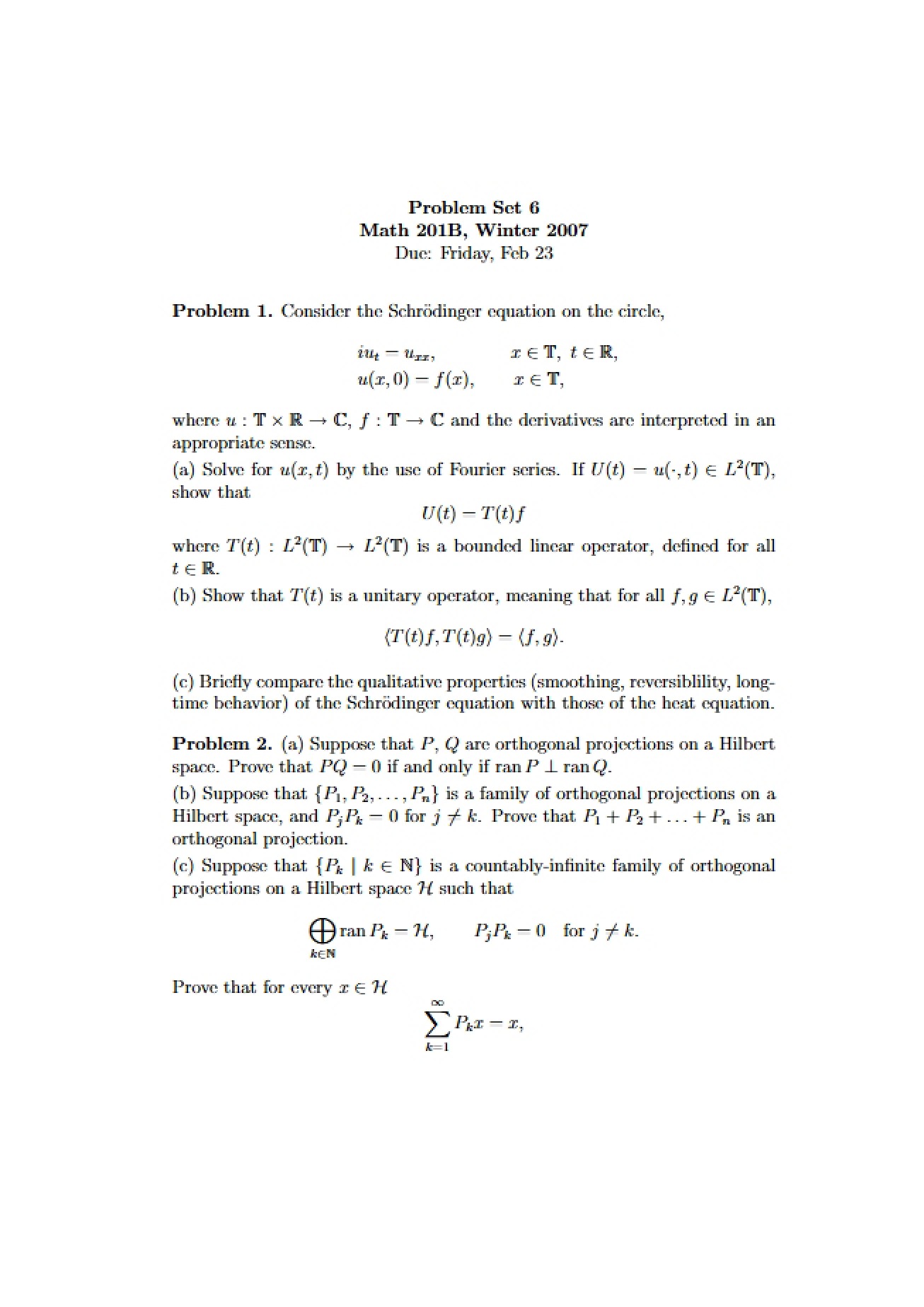 Problem Set 6 for Math 201B