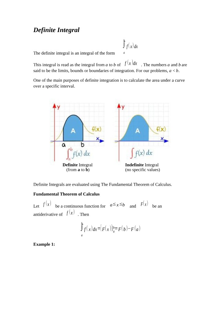 Exercises on Definite Integrals