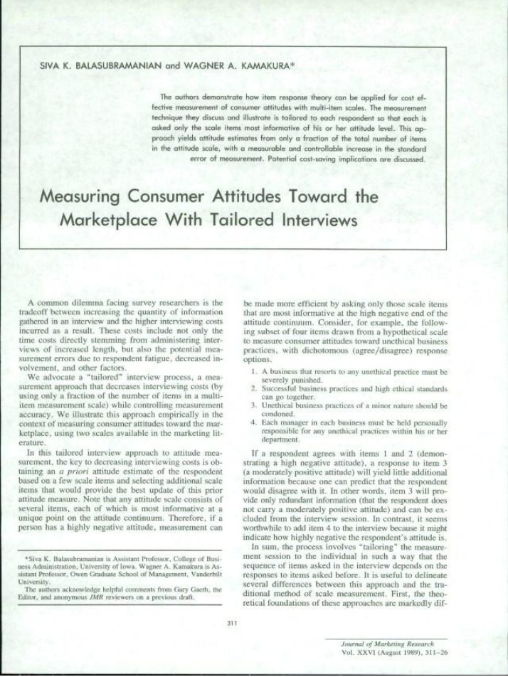 Tailored Interviews for Measuring Consumer Attitudes Toward the Marketplace