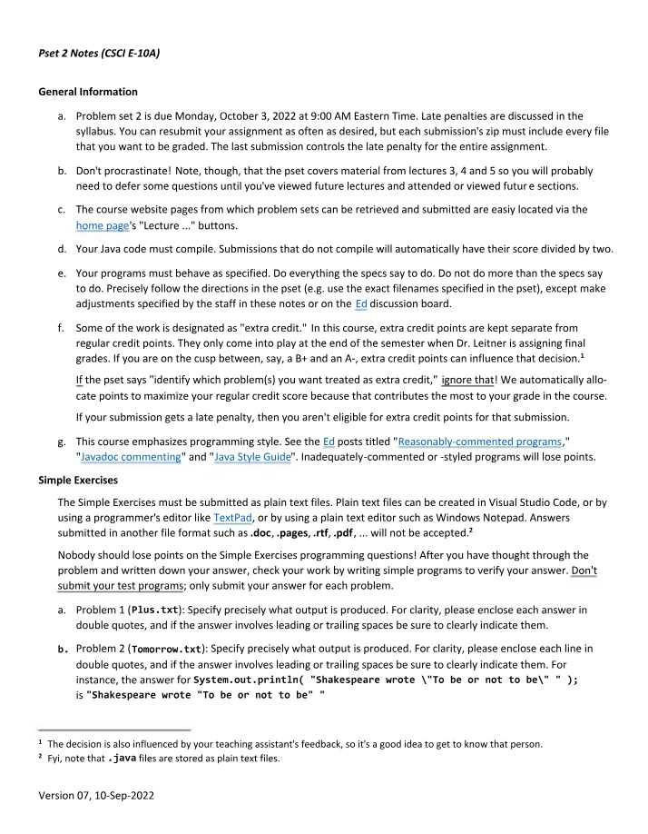 CSCI E-10A Pset 2 Notes