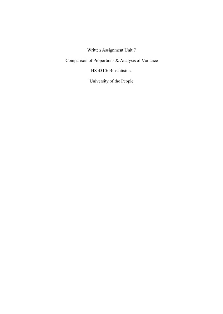 Comparison of Proportions and Analysis of Variance