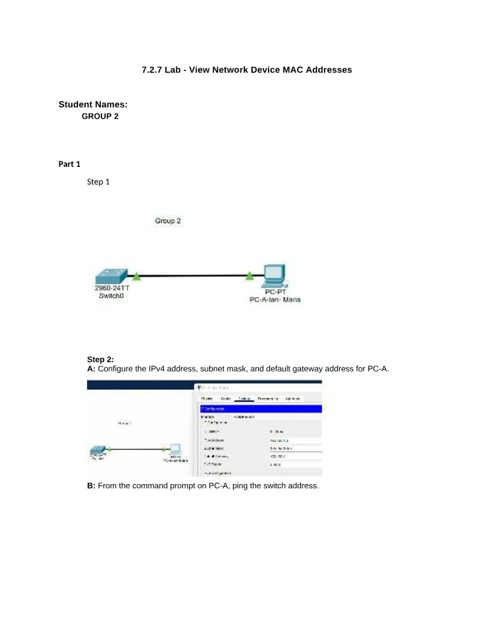 Lab 7.2.7 - Viewing Network Device MAC Addresses