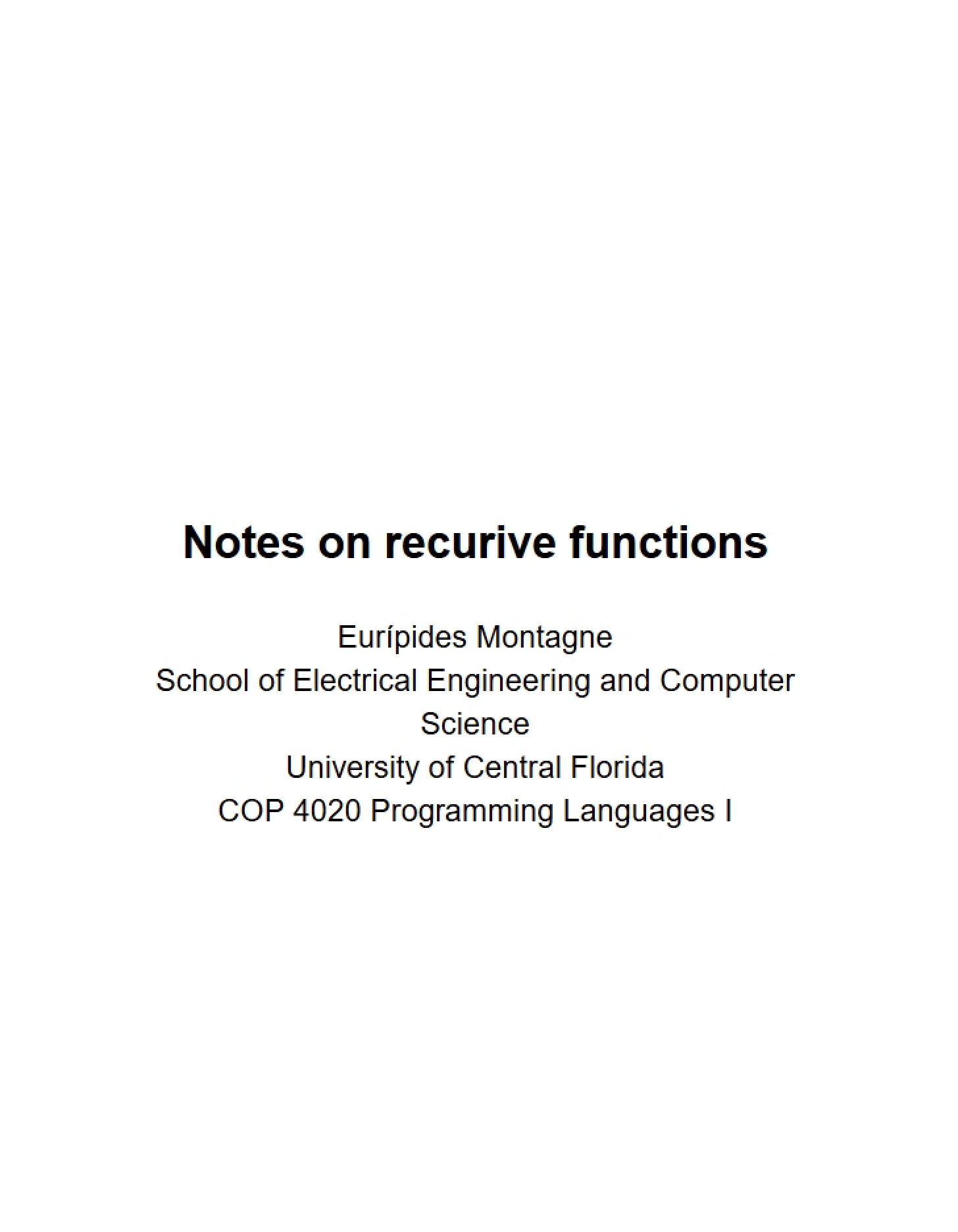 Recursive Functions Notes