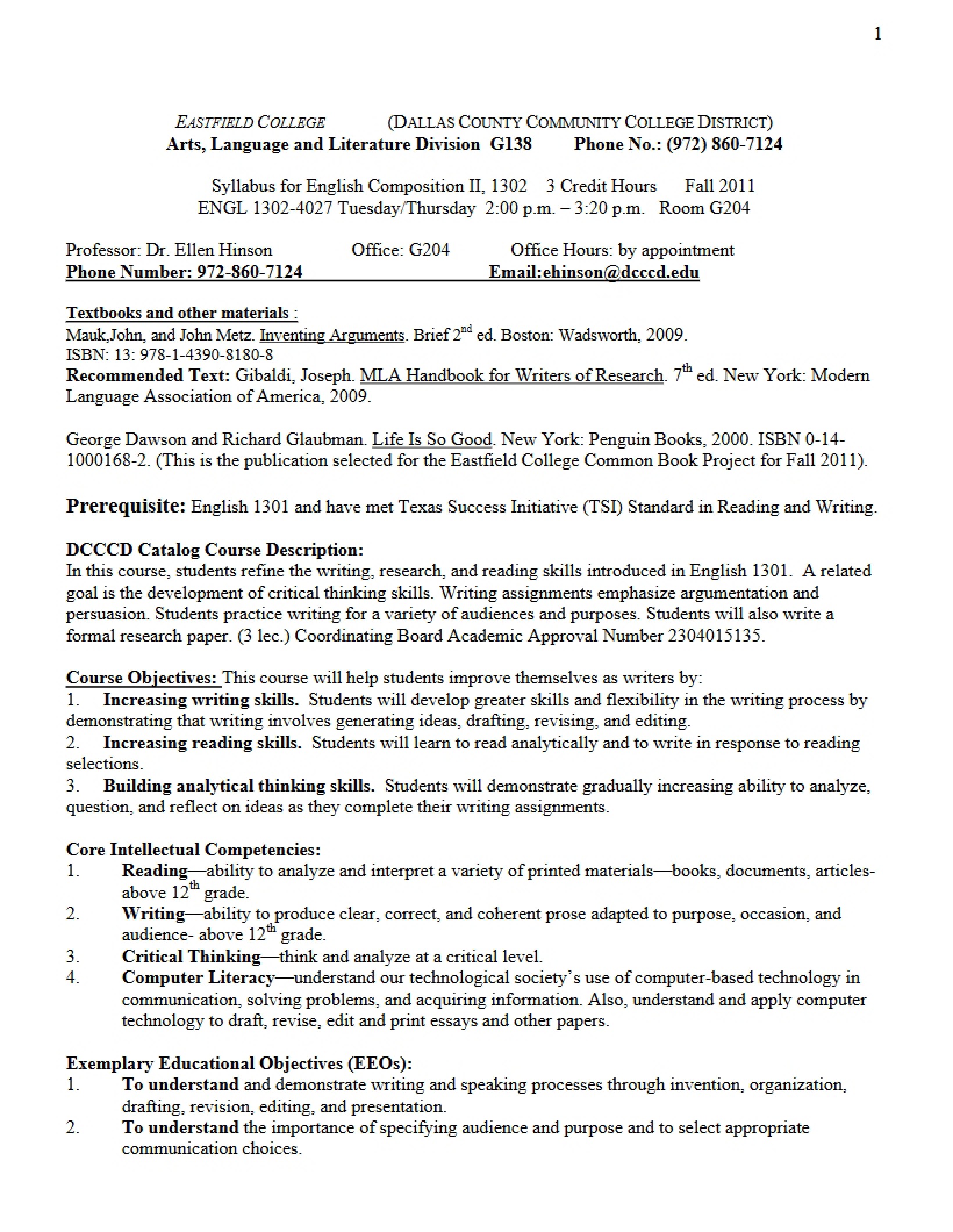 Syllabus - ENGL 1302