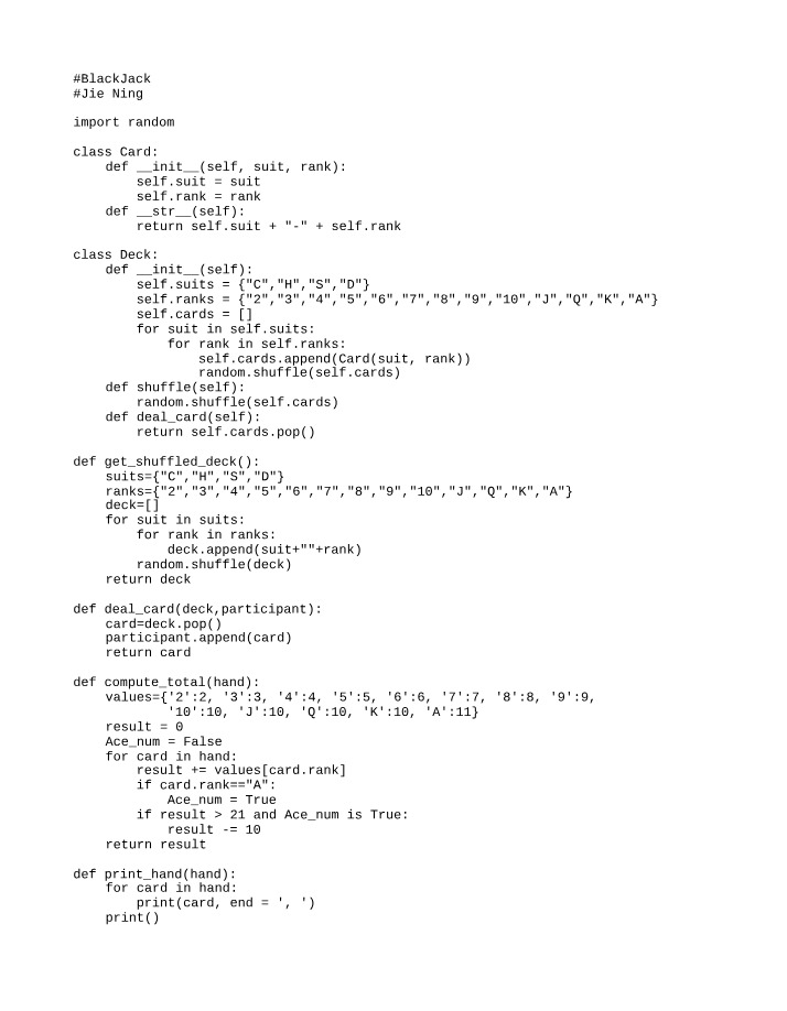 Python Implementation of a BlackJack Game
