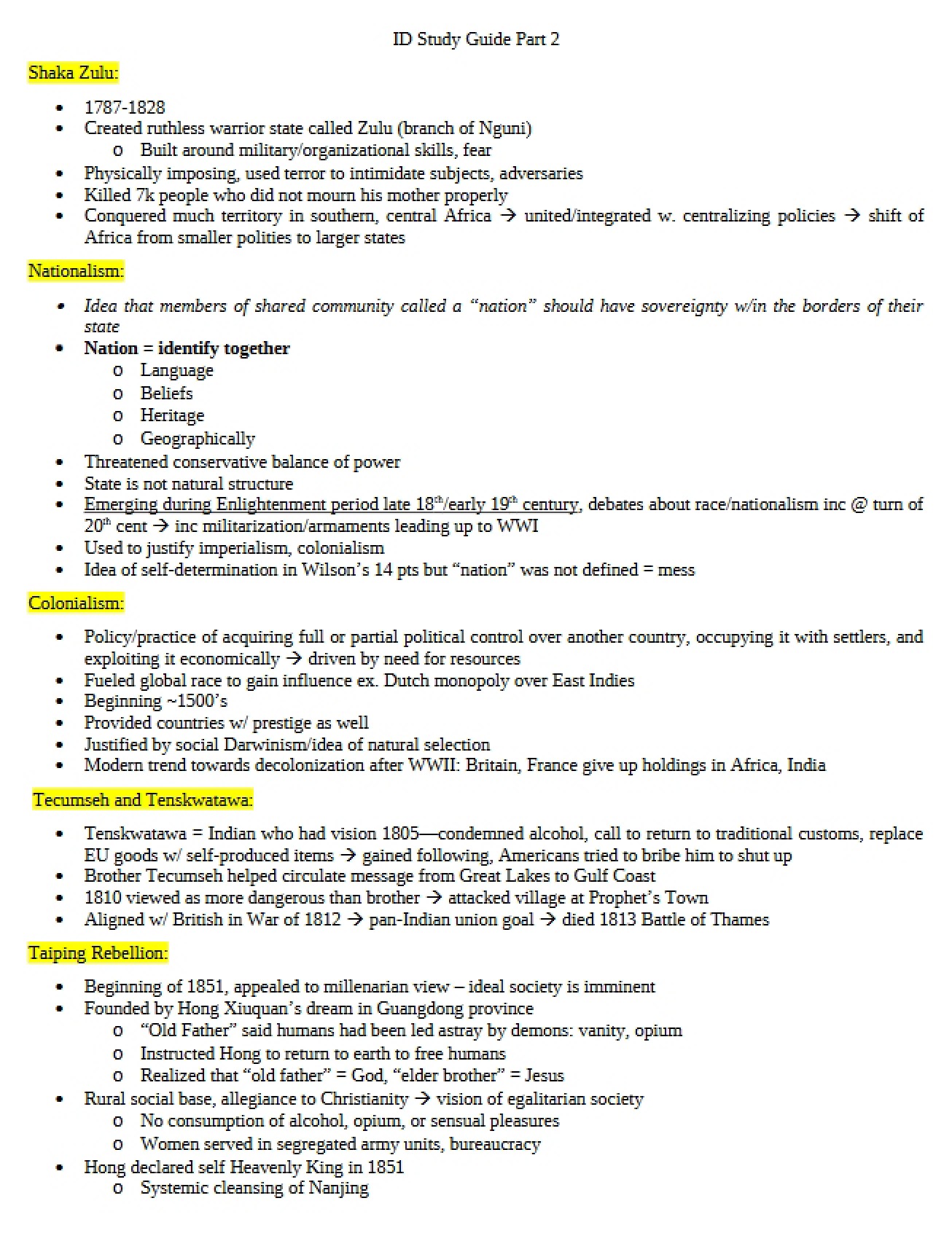 History Study Guide - Part Two