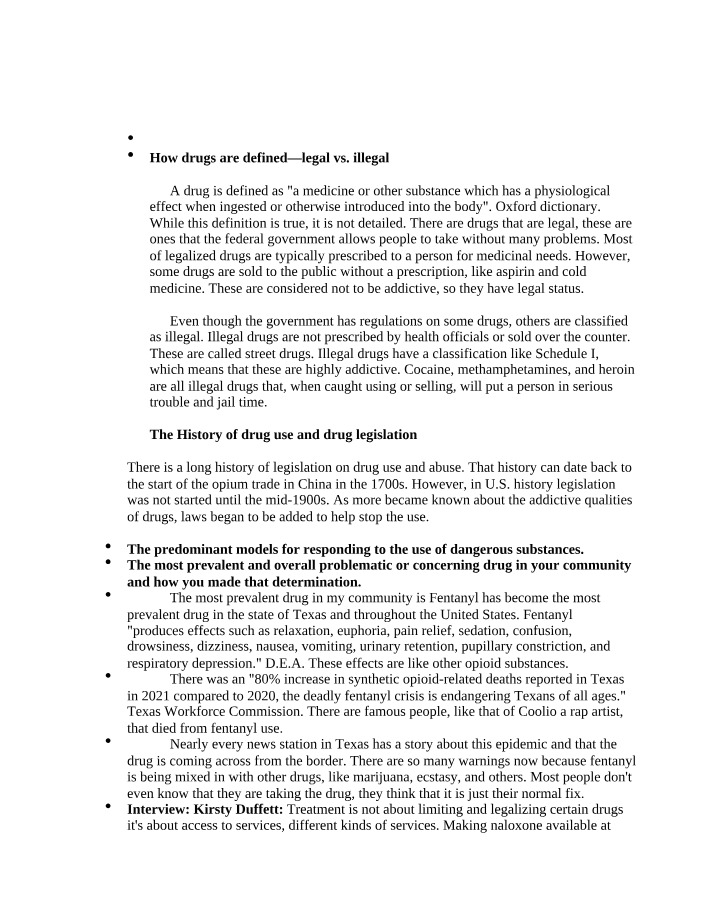 Definitions and History of Legal and Illegal Drugs