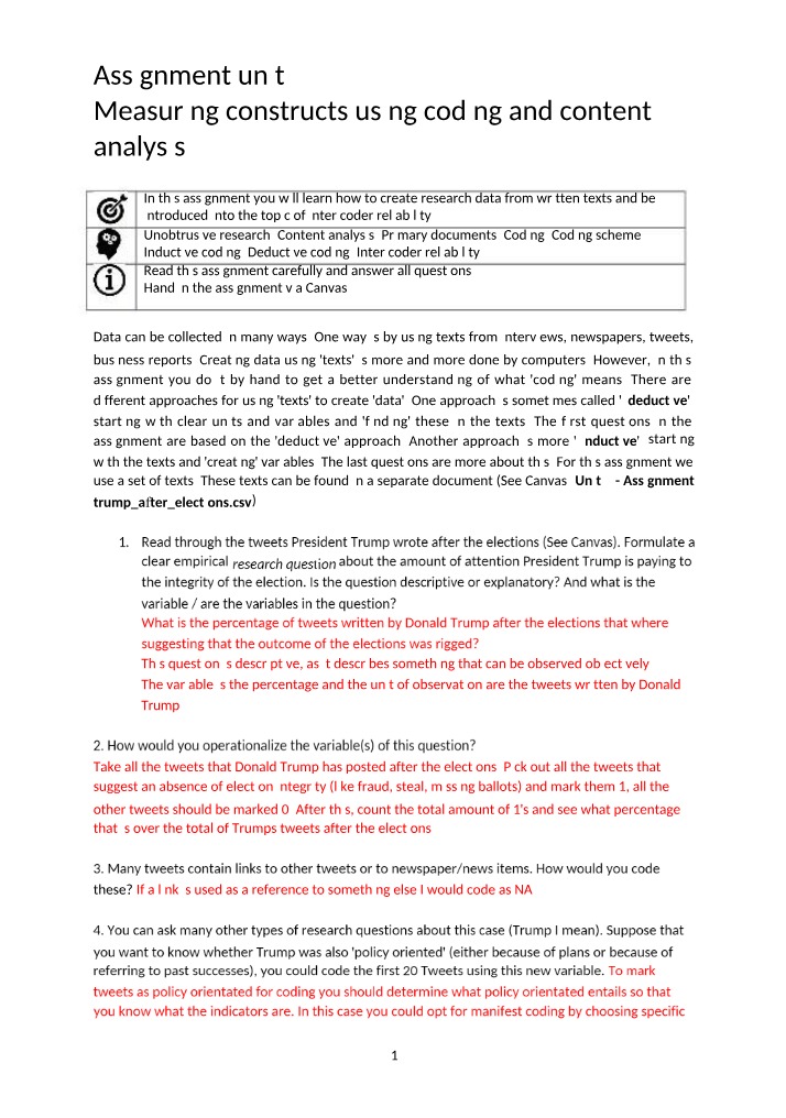 Measuring Constructs Using Coding and Content Analysis - Assignment 7