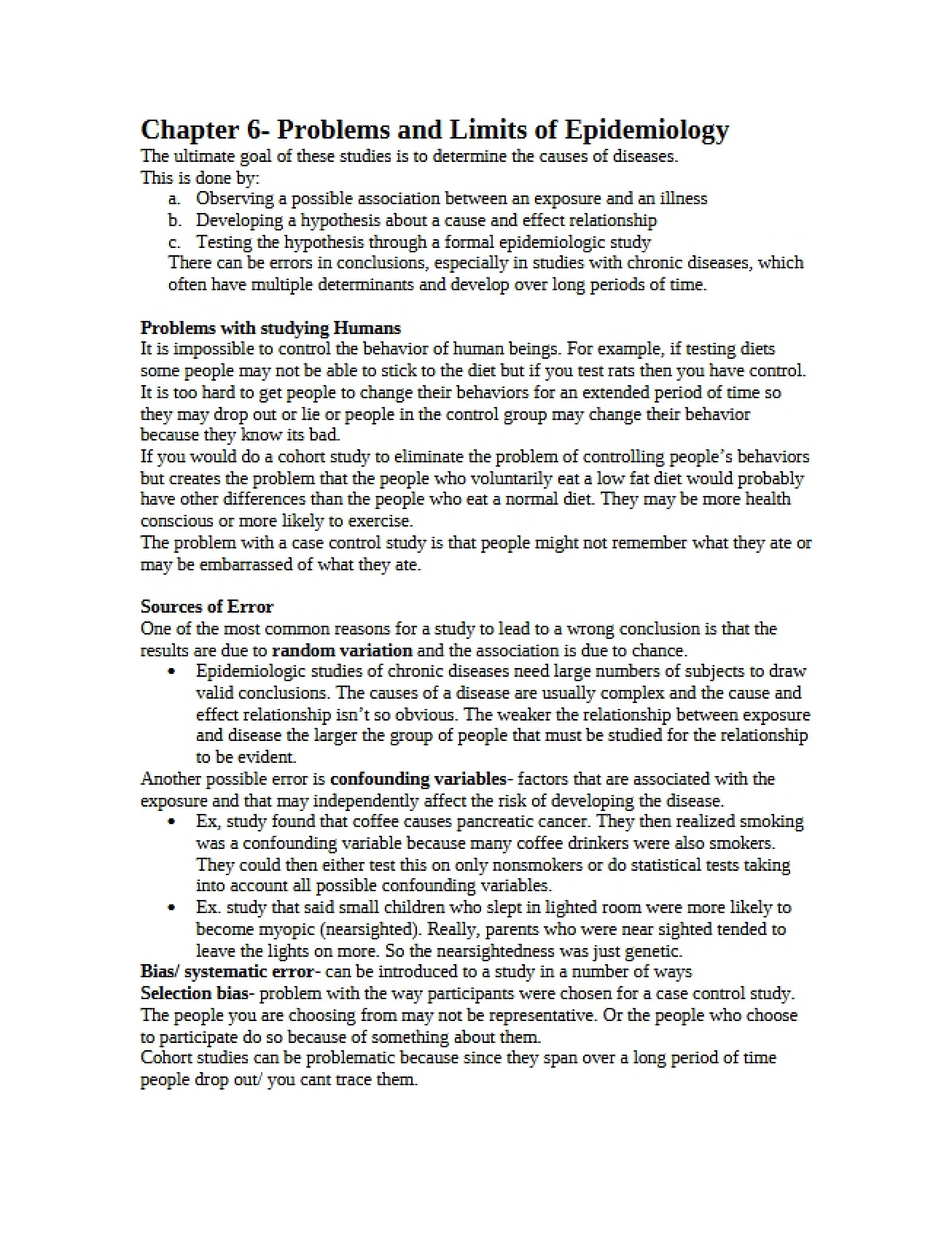 Limits and Problems of Epidemiology (Chapter 6)