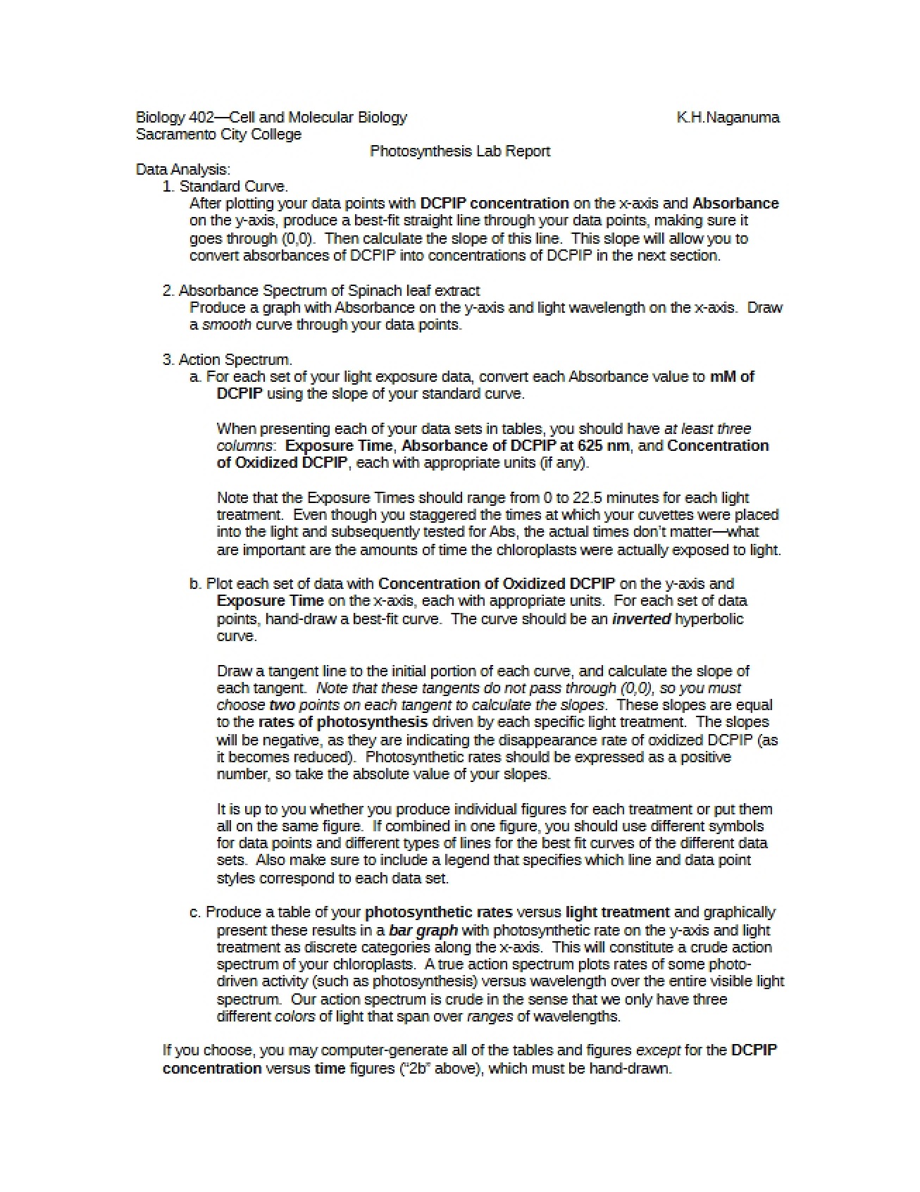 Assignment for a Photosynthesis Report
